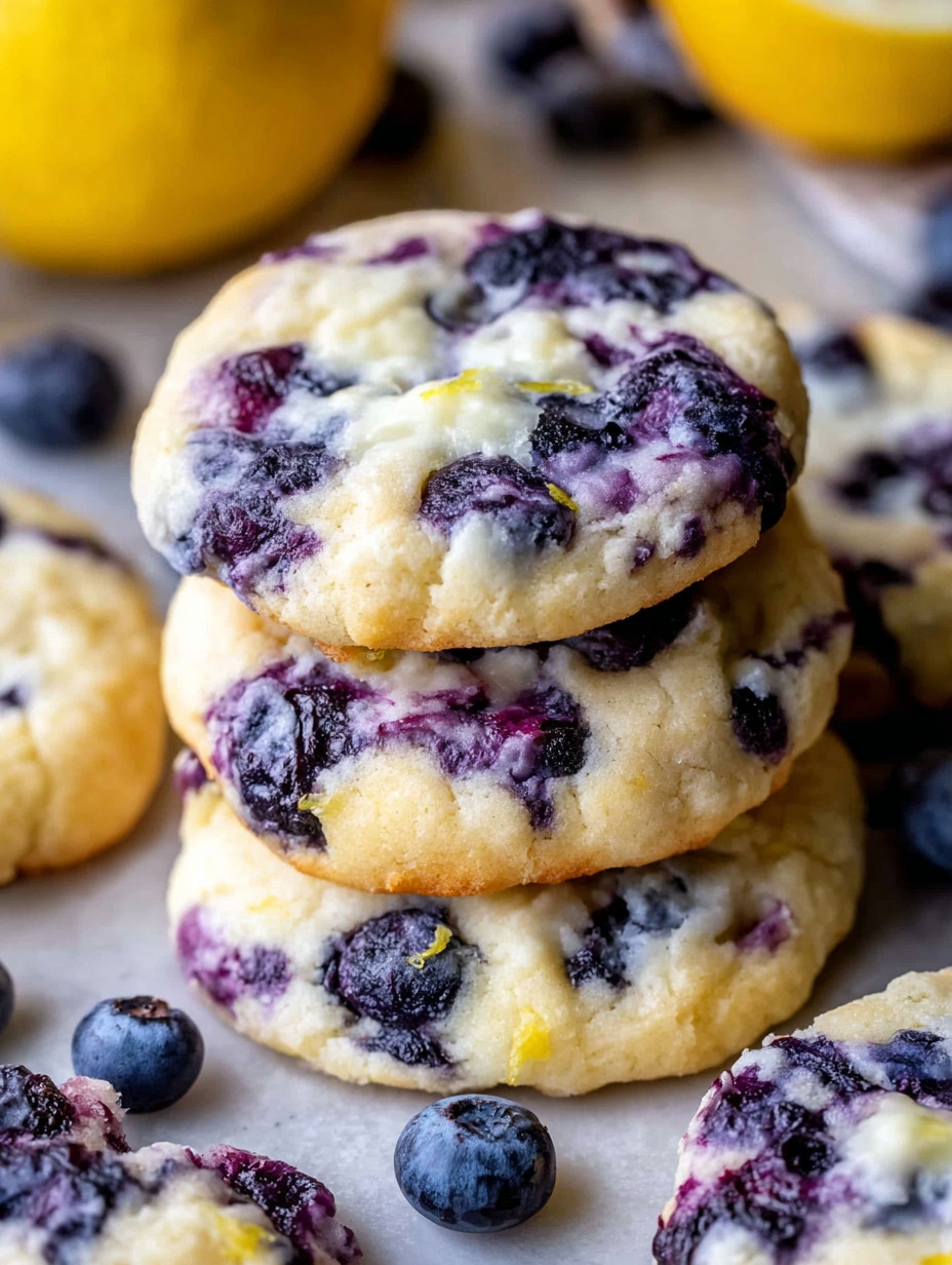 Eine Schicht aus Zitrusfrüchten und Blaubeeren auf einem Gebäck.