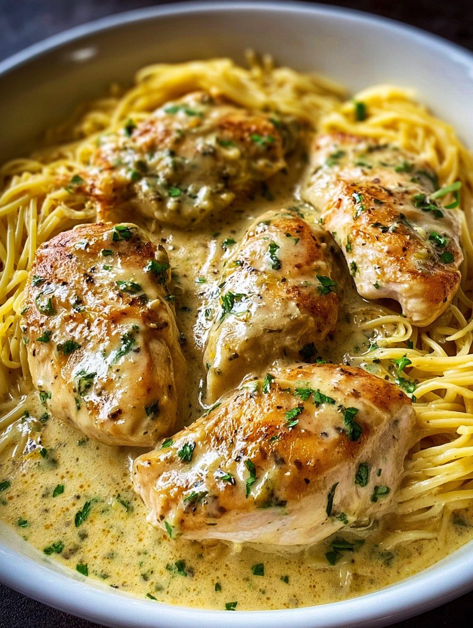 Ein Bild von einer Schüssel mit Chicken und Pasta.