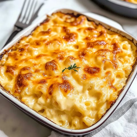 Ein Baked Mac and Cheese in einem Behälter.