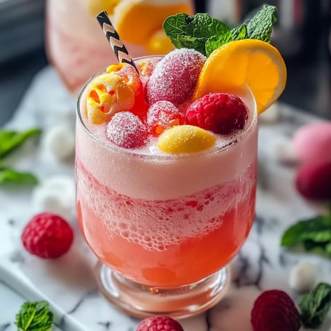 Ein pinkfarbener Drink mit Früchten und Minze.