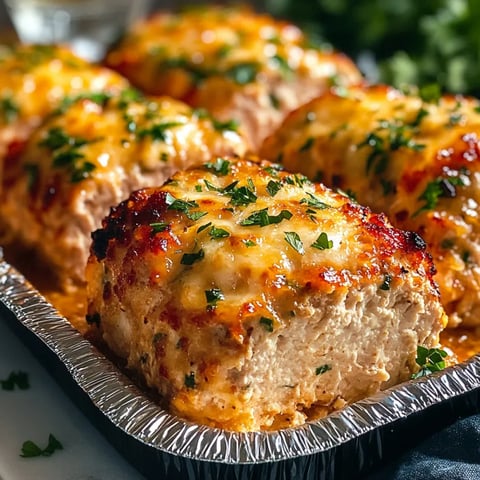 Eine Pfanne mit Hähnchen-Parmesan-Hackbraten.